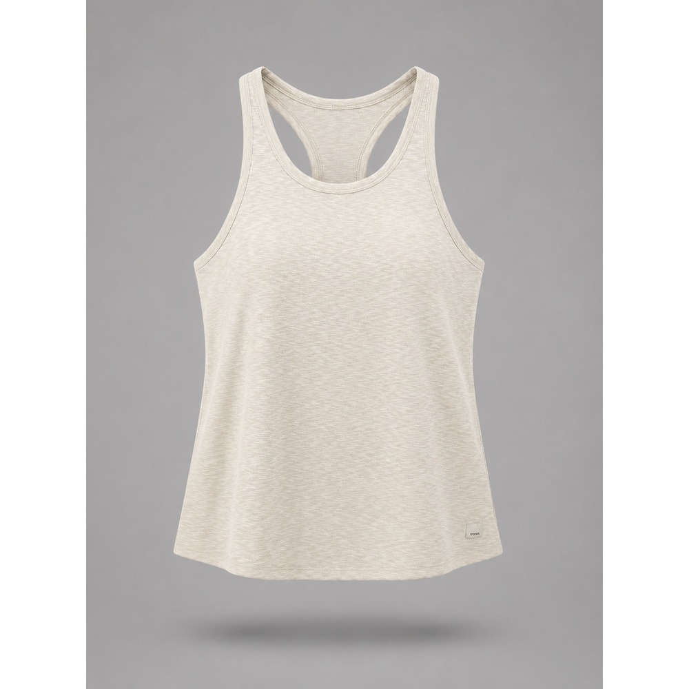Vuori Sunrise High Neck  VW1012, Dune Heather Oatmeal, Ribbed Knit Racerback, XL